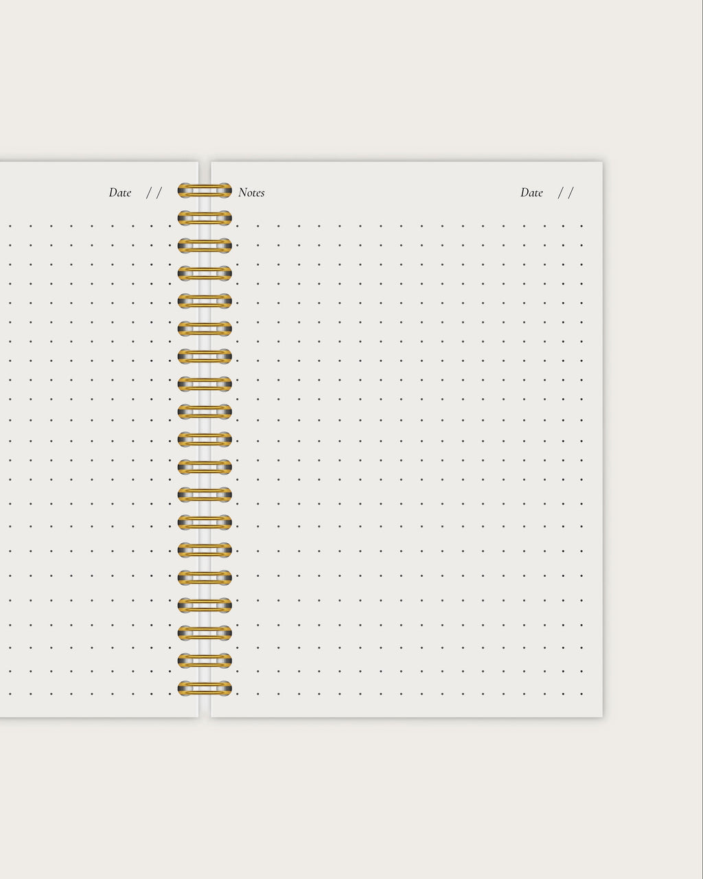 Notebook page with gold spiral binding on a white background