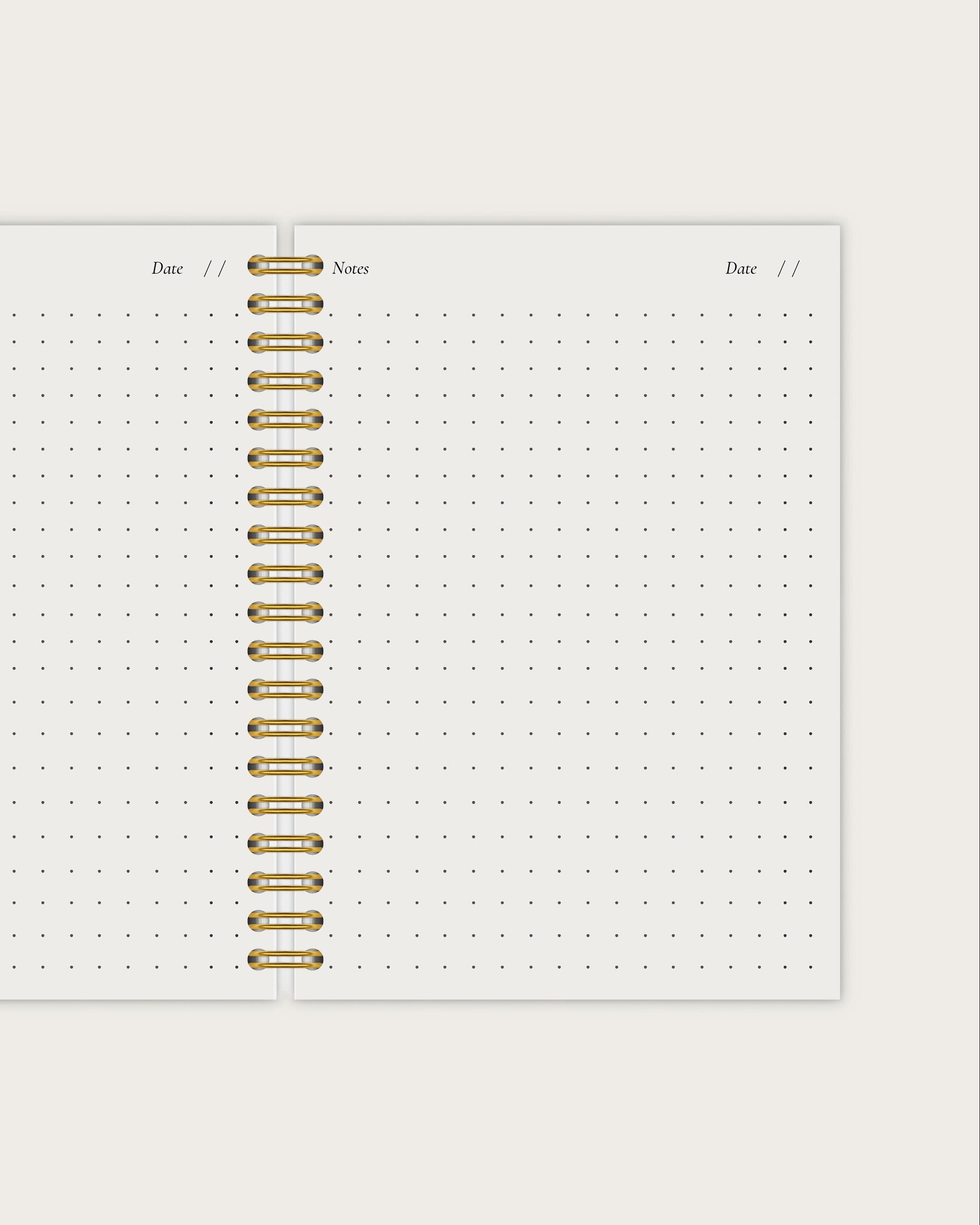 Notebook page with gold spiral binding on a white background