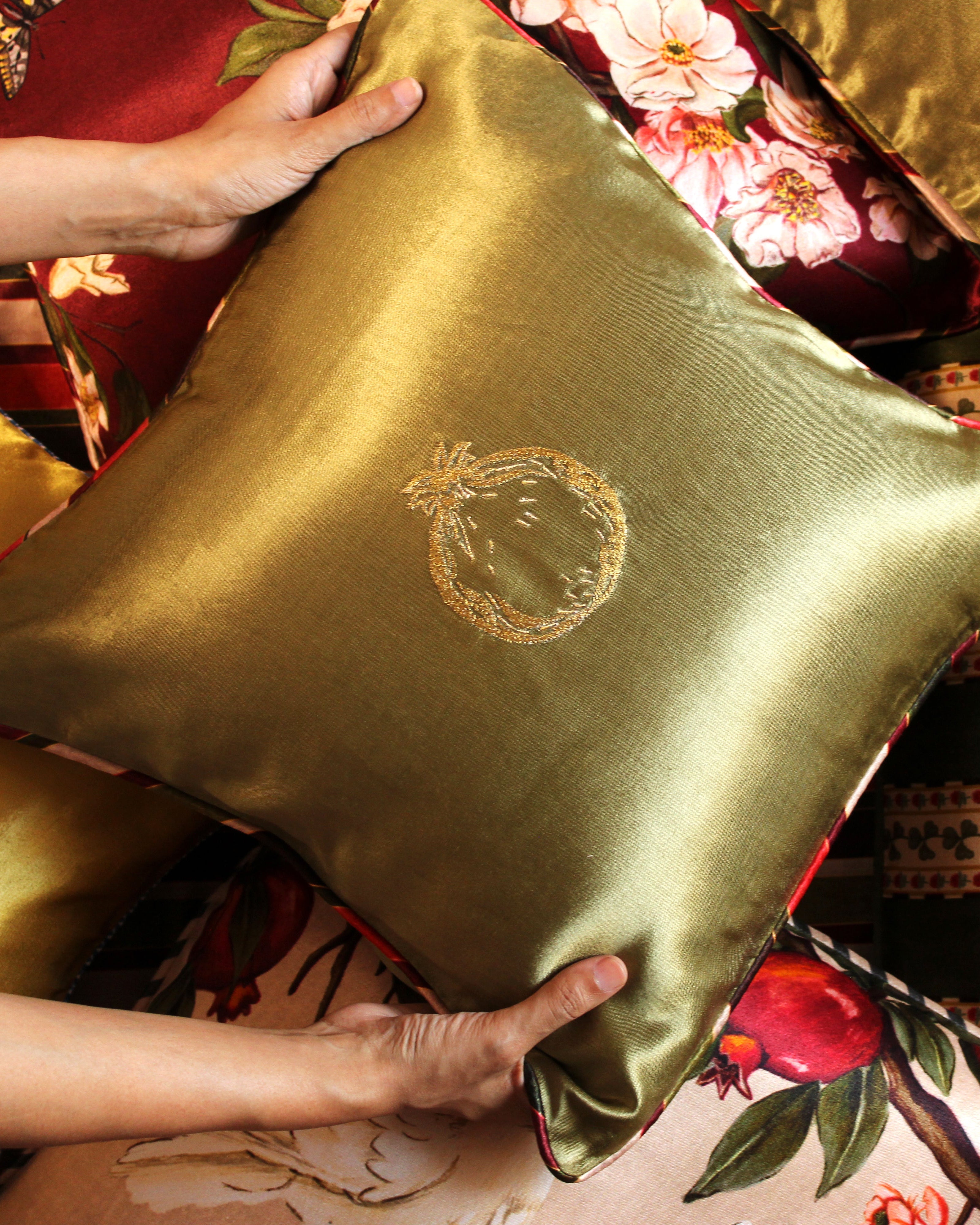 Golden seed Embroidered Cushion Cover