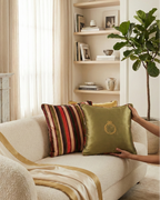 Golden seed Zari Embroidered Olive Cushion Cover- 16" x 16"