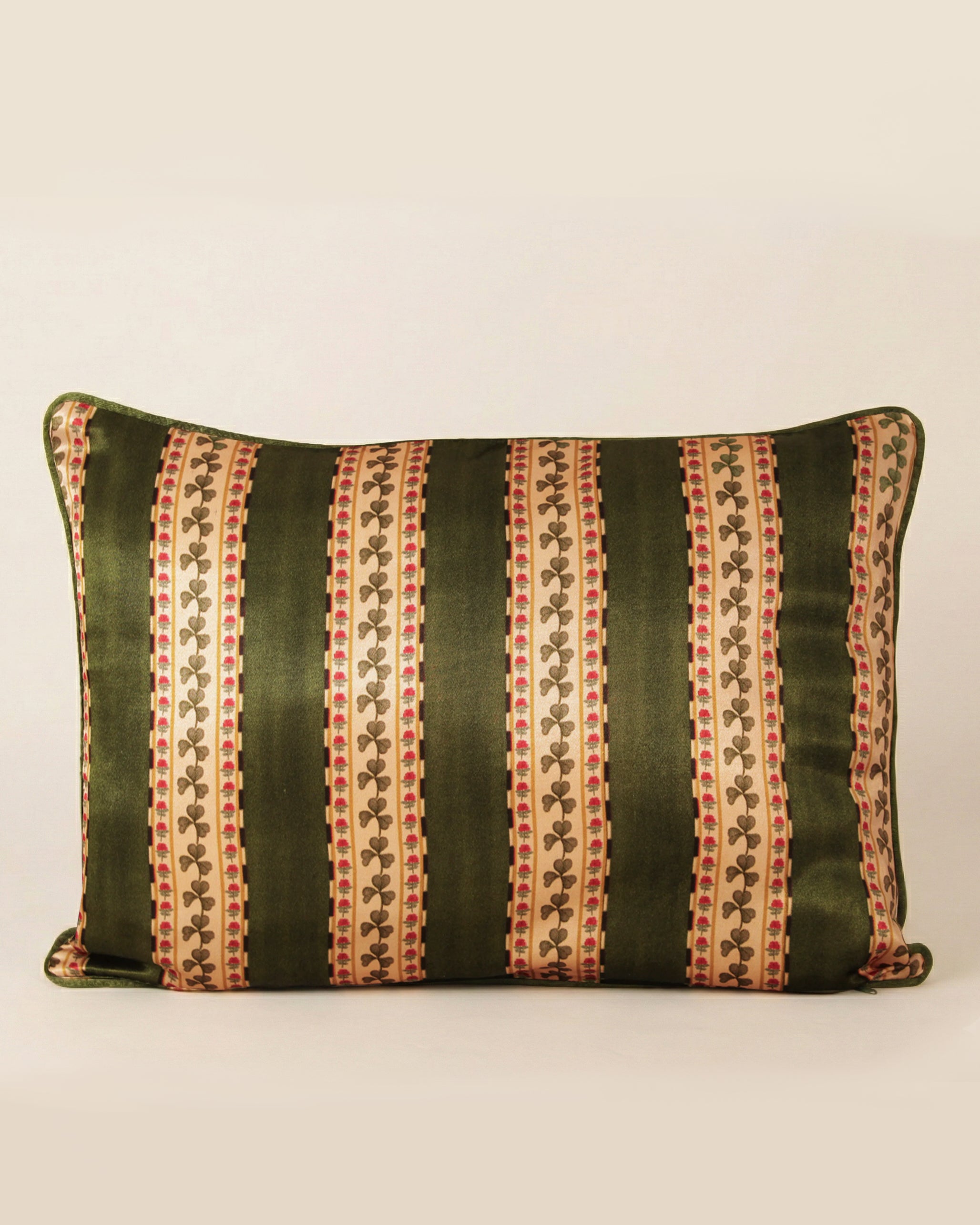 Decorative pillow with striped pattern on a plain background