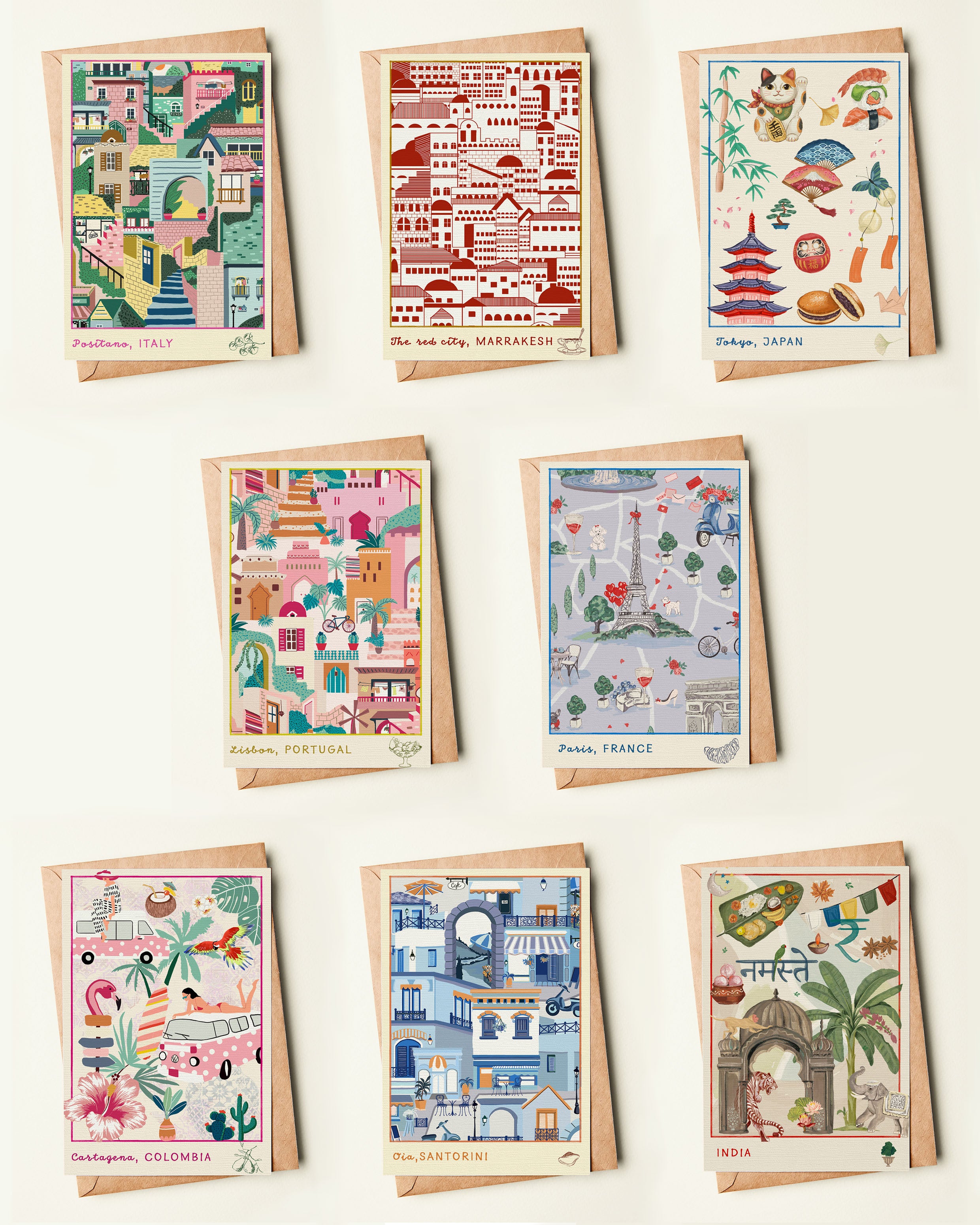 Postcard | Set of 8 | Travel series