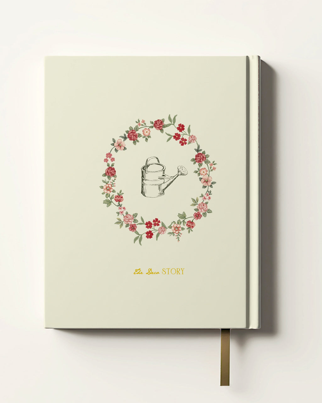 planner back with floral design and watering can illustration on a off white background with gold foil logo